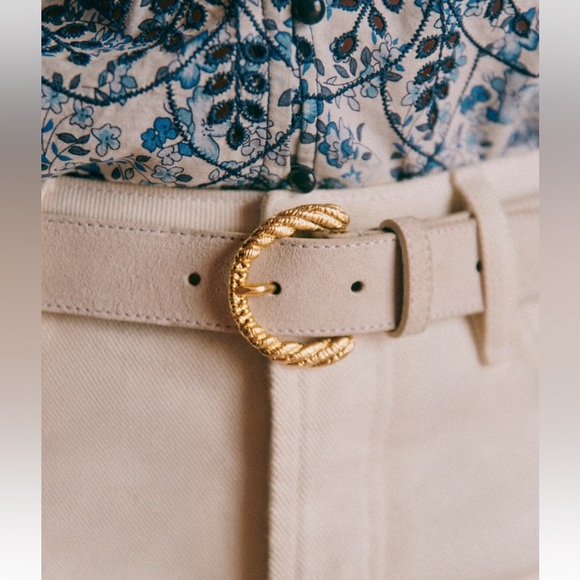 Sezane Accessories - Sezane Thelma Belt - Mastic Clair - Clear / Light Putty - Leather Golden Buckle